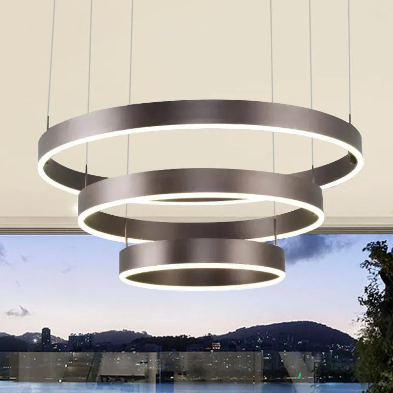 Moderne 1/2/3-flammige Pendelleuchte mit Acrylschirm und Kaffeering-Kronleuchter warmem/weißem Licht Clearhalo