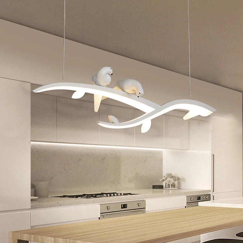 Moderne Ast-Hängeleuchte, Acryl-LED-Hängelampe für Esszimmer Weiß mit Vogel-Deko, warmweißes Licht Clearhalo