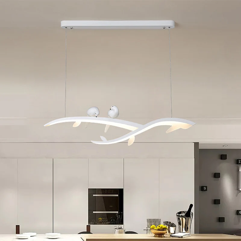 Moderne Ast-Hängeleuchte, Acryl-LED-Hängelampe für Esszimmer Weiß mit Vogel-Deko, warmweißes Licht Clearhalo