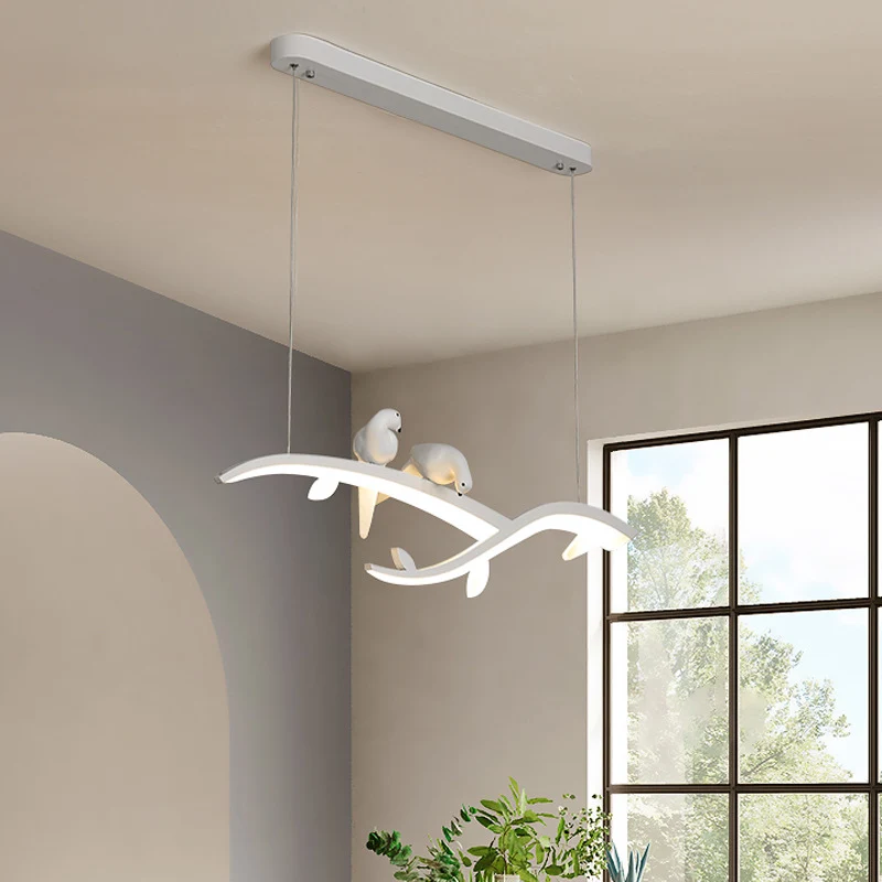 Moderne Ast-Hängeleuchte, Acryl-LED-Hängelampe für Esszimmer Weiß mit Vogel-Deko, warmweißes Licht Clearhalo