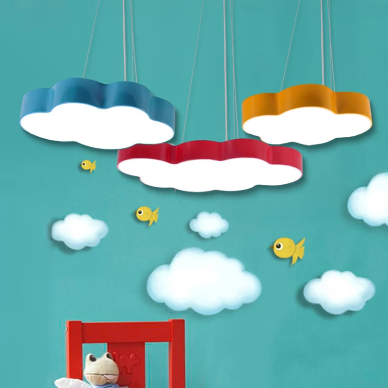 Moderne Cloud-Anhänger-Deckenleuchte aus Metall, LED-Kindergarten-Hängeleuchte Clearhalo