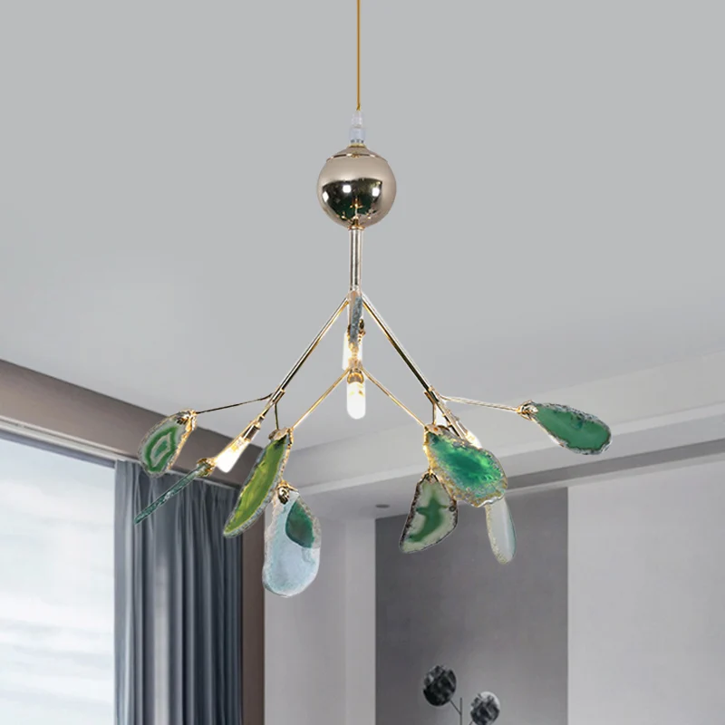 Moderne Firefly-Deckenpendelleuchte aus Achat mit 4/16 Lichtern für Wohnzimmer-Kronleuchter Blau/Grün Clearhalo