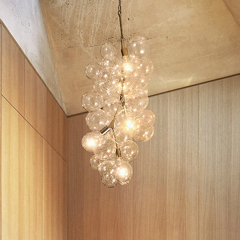 Moderne Kugel-Hänge-Deckenleuchte aus klarem Glas, 3/5-Licht-Wohnzimmer-Kronleuchter-Anhänger Gold Clearhalo