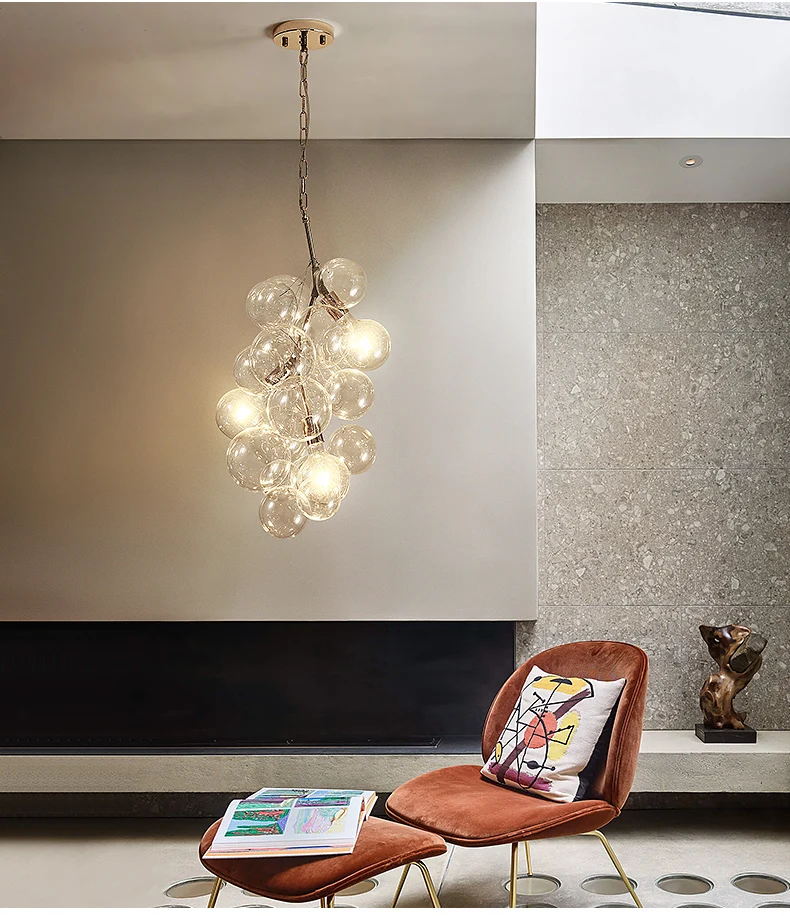 Moderne Kugel-Hänge-Deckenleuchte aus klarem Glas, 3/5-Licht-Wohnzimmer-Kronleuchter-Anhänger Gold Clearhalo