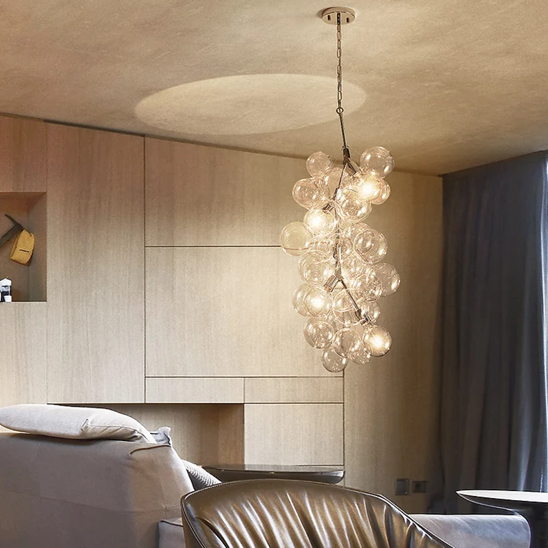 Moderne Kugel-Hänge-Deckenleuchte aus klarem Glas, 3/5-Licht-Wohnzimmer-Kronleuchter-Anhänger Gold Clearhalo