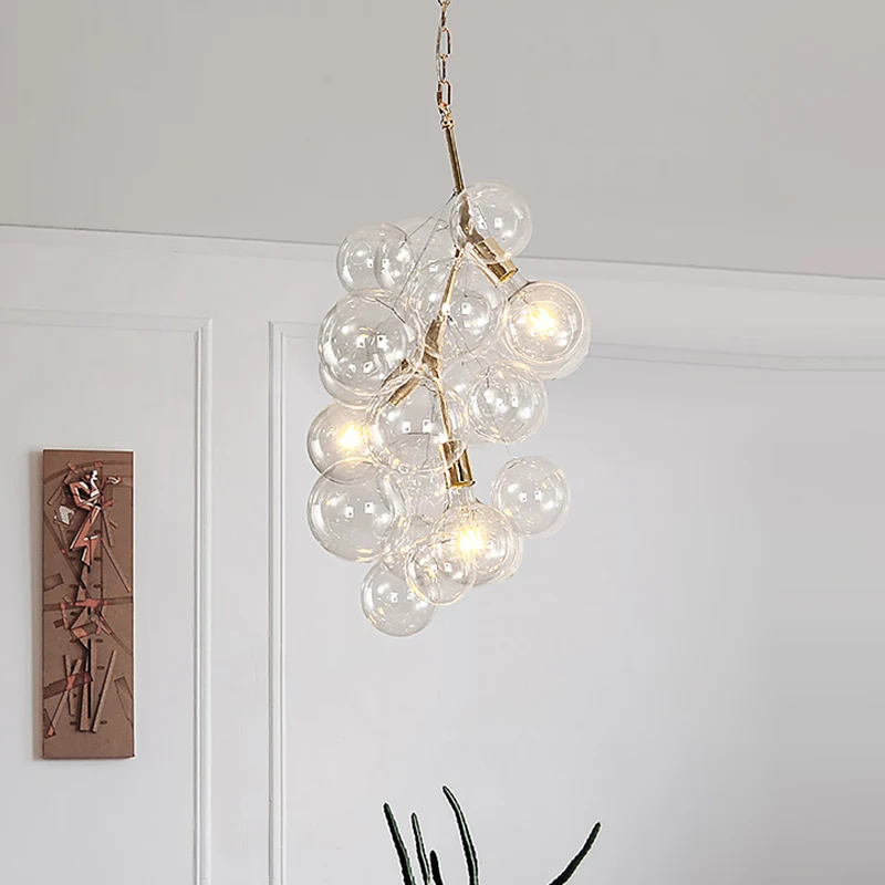 Moderne Kugel-Hänge-Deckenleuchte aus klarem Glas, 3/5-Licht-Wohnzimmer-Kronleuchter-Anhänger Gold Clearhalo