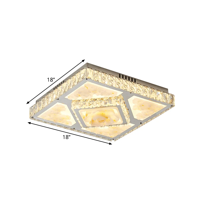 Moderne, quadratische, deckenbündige Kristallblock-LED-Salon-Unterputzleuchte mit Lotus-Design Chrom Clearhalo
