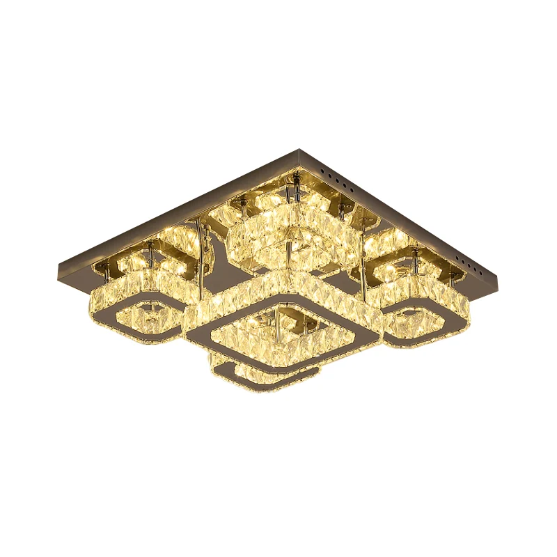 Moderne, quadratische, halbbündige Leuchte, abgeschrägte Kristallschlafzimmer-LED-Deckeneinbauleuchte Chrom Clearhalo