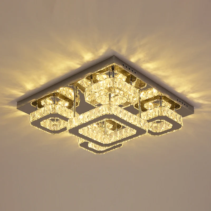 Moderne, quadratische, halbbündige Leuchte, abgeschrägte Kristallschlafzimmer-LED-Deckeneinbauleuchte Chrom Clearhalo