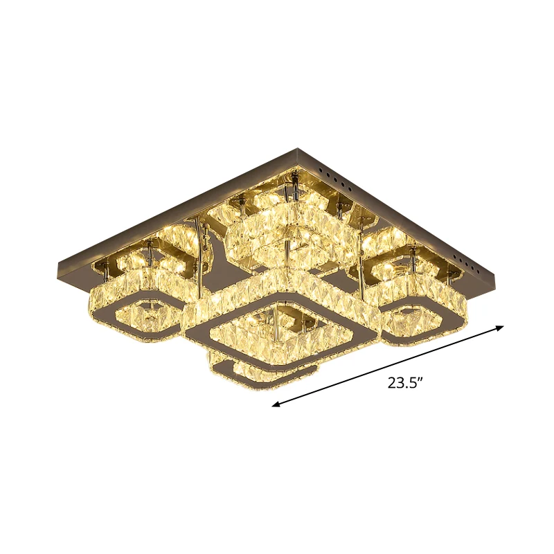 Moderne, quadratische, halbbündige Leuchte, abgeschrägte Kristallschlafzimmer-LED-Deckeneinbauleuchte Chrom Clearhalo