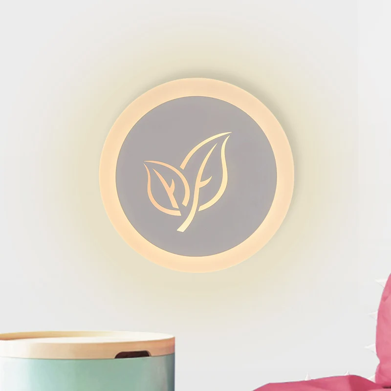Moderne runde Wandleuchte aus Acryl für das Wohnzimmer mit LED-Einbauwand Weiß mit Blattmuster Clearhalo