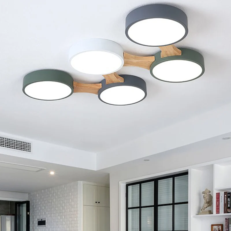 Moderne, schlichte LED-Deckenleuchte aus Holz für die Unterputzmontage im Schlafzimmer und Esszimmer Clearhalo