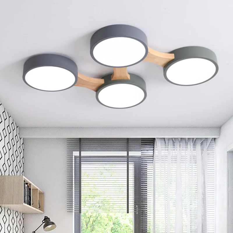 Moderne, schlichte LED-Deckenleuchte aus Holz für die Unterputzmontage im Schlafzimmer und Esszimmer Clearhalo
