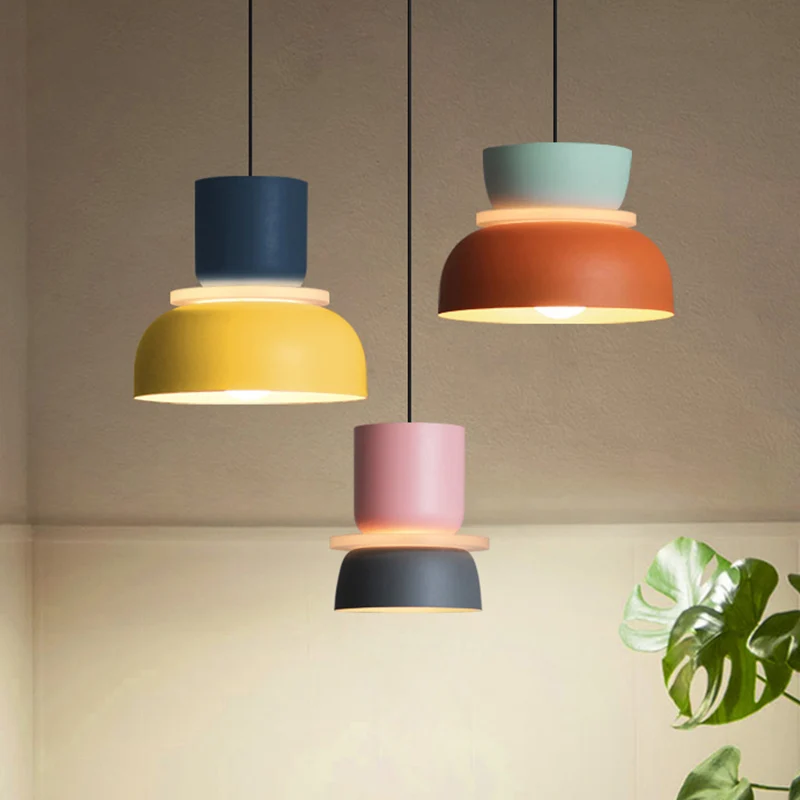 Moderne zeitgenössische Pendelleuchte mit farbenfroher Macaron-LED-Hängeleuchte Clearhalo