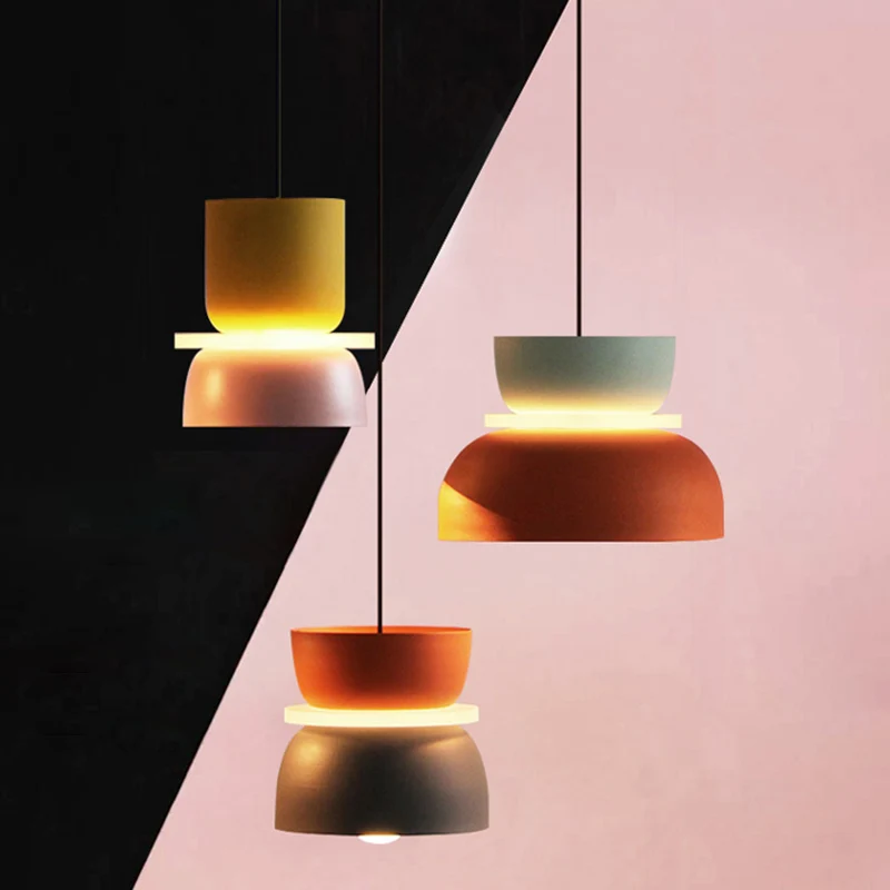 Moderne zeitgenössische Pendelleuchte mit farbenfroher Macaron-LED-Hängeleuchte Clearhalo