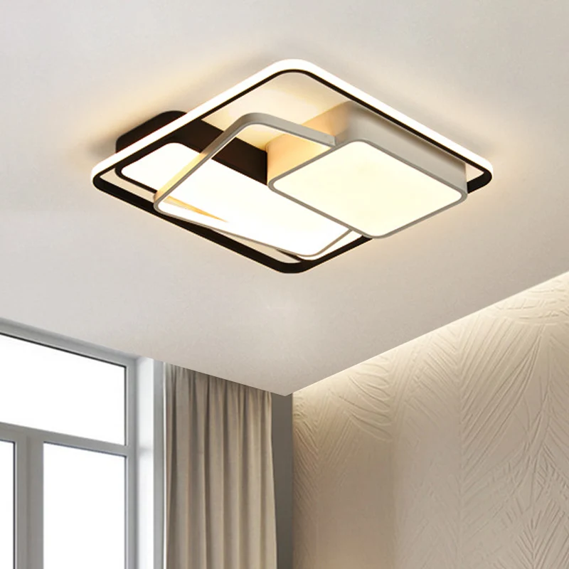 Modernistische LED-Deckenleuchte mit Acrylschirm, schwarze geometrische Unterputzbeleuchtung warmem/weißem Licht, 18"/21,5...