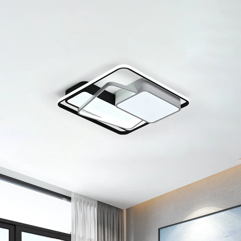Modernistische LED-Deckenleuchte mit Acrylschirm, schwarze geometrische Unterputzbeleuchtung warmem/weißem Licht, 18"/21,5...