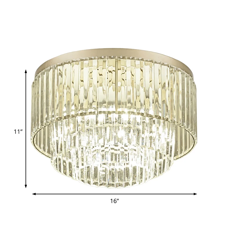 Modernistische Trommel-Deckenleuchte, klares Kristall, 12"/16" Breite, 3/4 Lichter, Unterputzbeleuchtung für Wohnzimmer Cl...