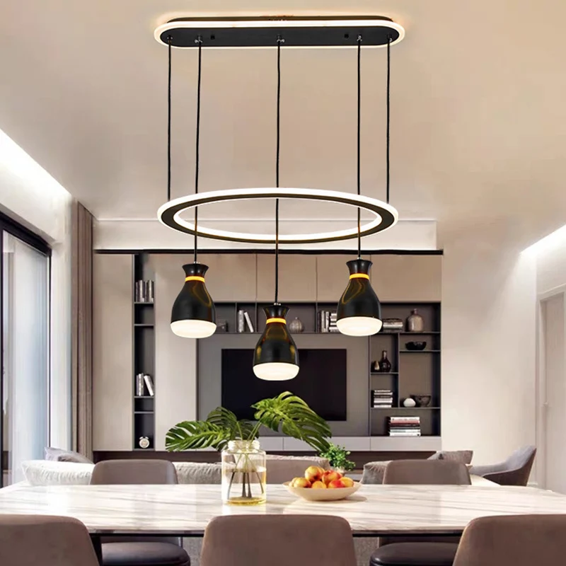 Modernistische Weinglas-Hängelampe mit mehreren LEDs, Acryl, 3 Lichter, Esszimmer-Hängelampe Schwarz mit Schleifendetail C...