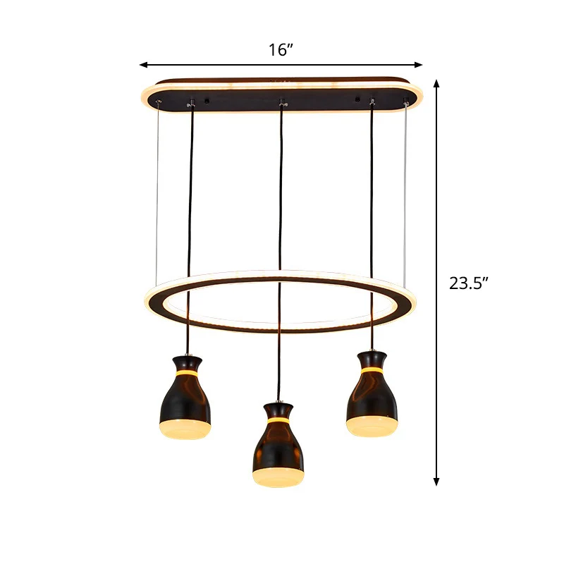 Modernistische Weinglas-Hängelampe mit mehreren LEDs, Acryl, 3 Lichter, Esszimmer-Hängelampe Schwarz mit Schleifendetail C...