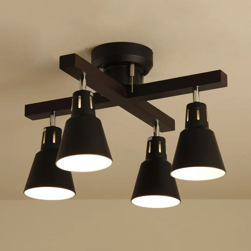 Monochrome, halbbündige Deckenleuchte mit Eimerschirm, 4 Lichter, moderne metallische Deckenleuchte für Schlafzimmer Clear...