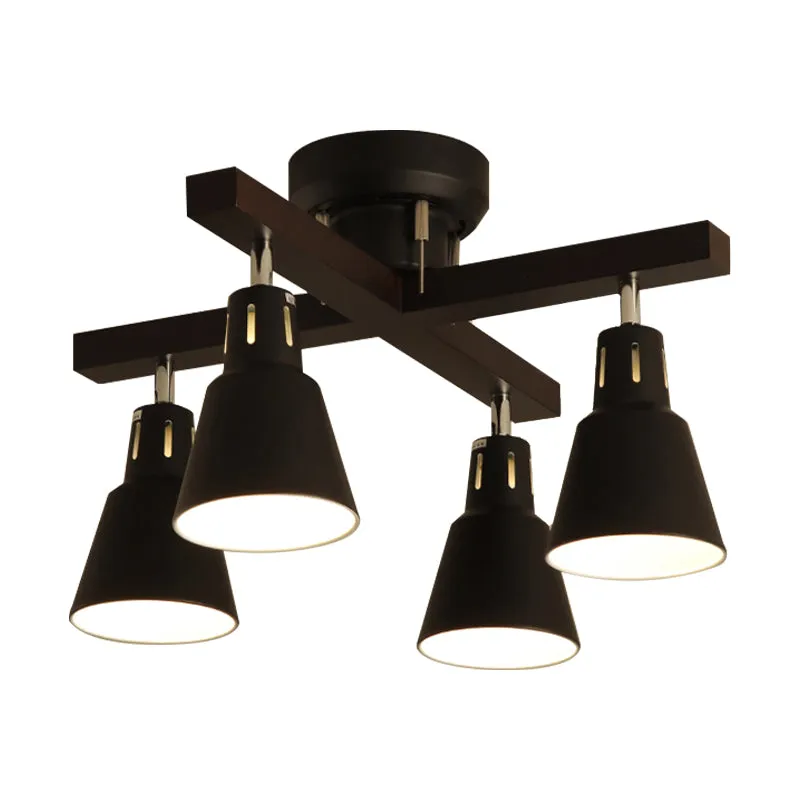 Monochrome, halbbündige Deckenleuchte mit Eimerschirm, 4 Lichter, moderne metallische Deckenleuchte für Schlafzimmer Clear...
