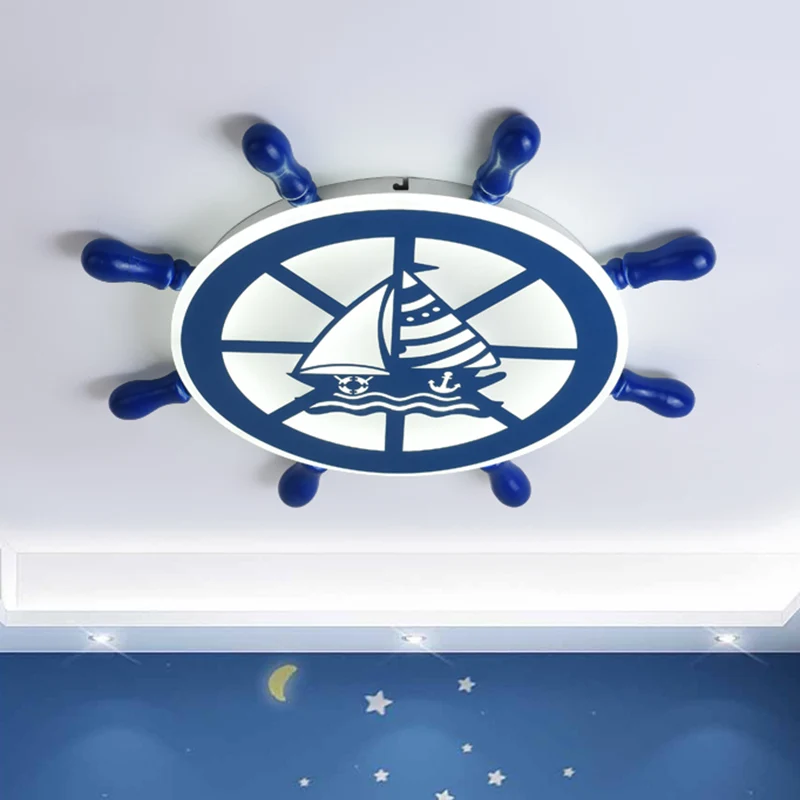 Nautical Rudder Flushmount Lighting Acryl Jungenschlafzimmer LED-Deckenlampe Blau, warmweißes Licht Clearhalo
