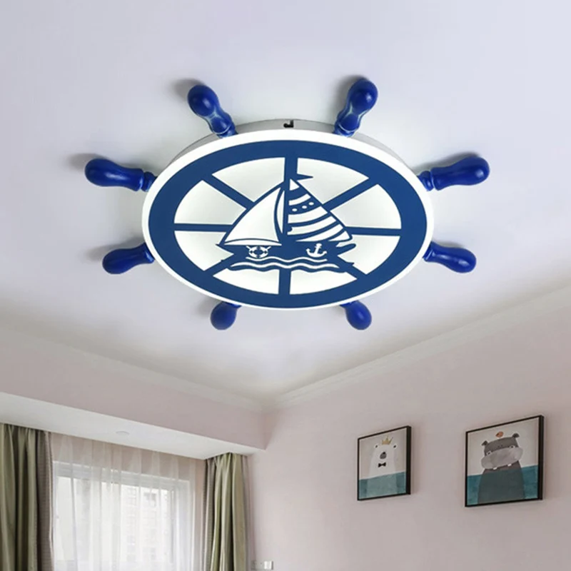 Nautical Rudder Flushmount Lighting Acryl Jungenschlafzimmer LED-Deckenlampe Blau, warmweißes Licht Clearhalo