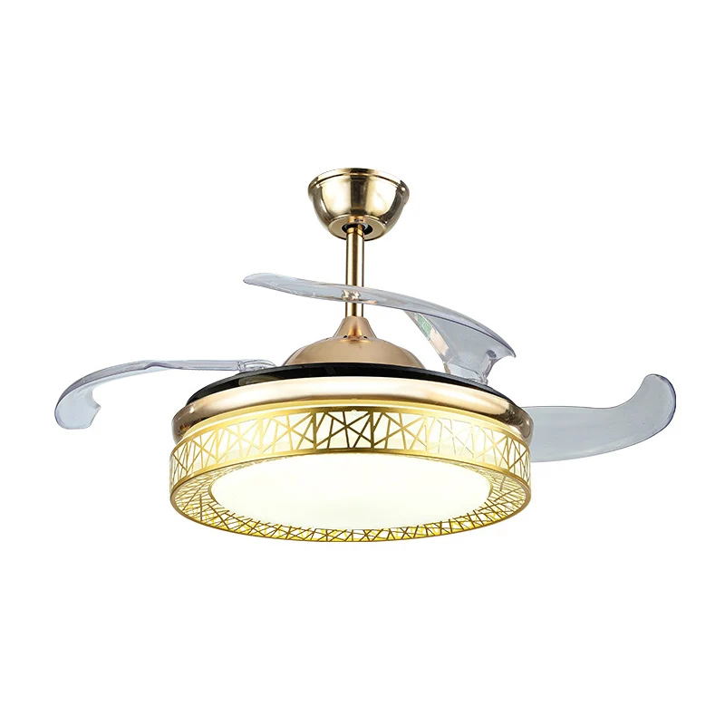 Nestförmiger Wohnzimmer-Deckenventilator aus Metall, 19" breit, LED-Einfachheit, halbbündige Montage, 4 Flügel Clearhalo