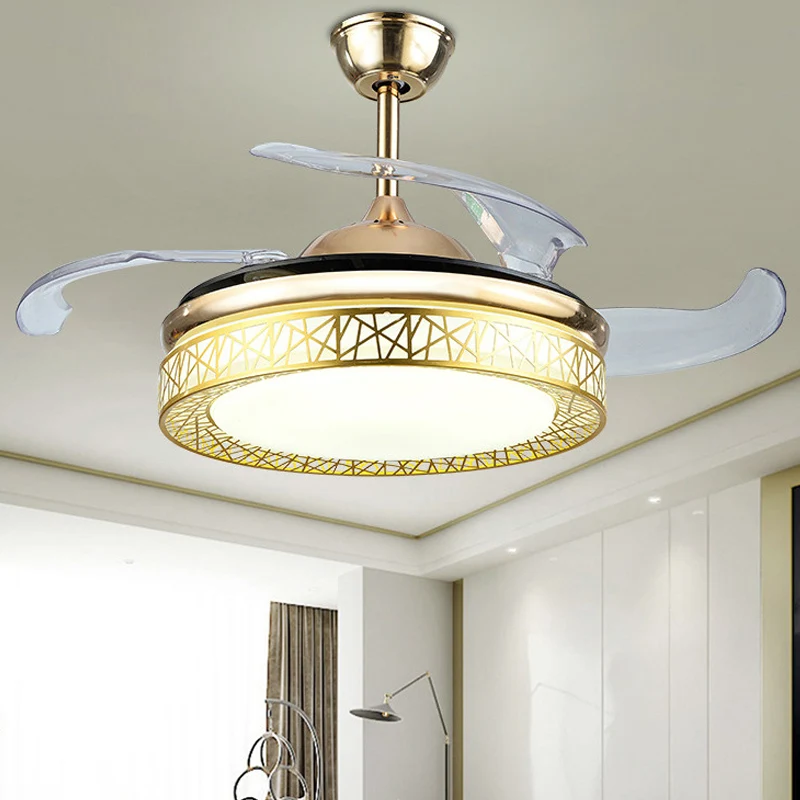 Nestförmiger Wohnzimmer-Deckenventilator aus Metall, 19" breit, LED-Einfachheit, halbbündige Montage, 4 Flügel Clearhalo