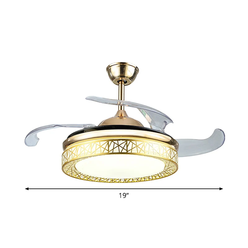 Nestförmiger Wohnzimmer-Deckenventilator aus Metall, 19" breit, LED-Einfachheit, halbbündige Montage, 4 Flügel Clearhalo