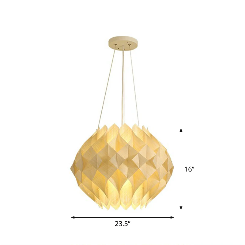 Nordic Globe Hängeleuchte aus Holz, 1-flammige Esszimmer-Deckenpendelleuchte Beige Clearhalo