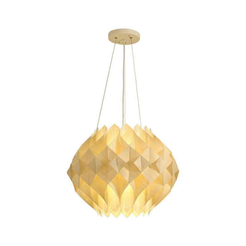 Nordic Globe Hängeleuchte aus Holz, 1-flammige Esszimmer-Deckenpendelleuchte Beige Clearhalo