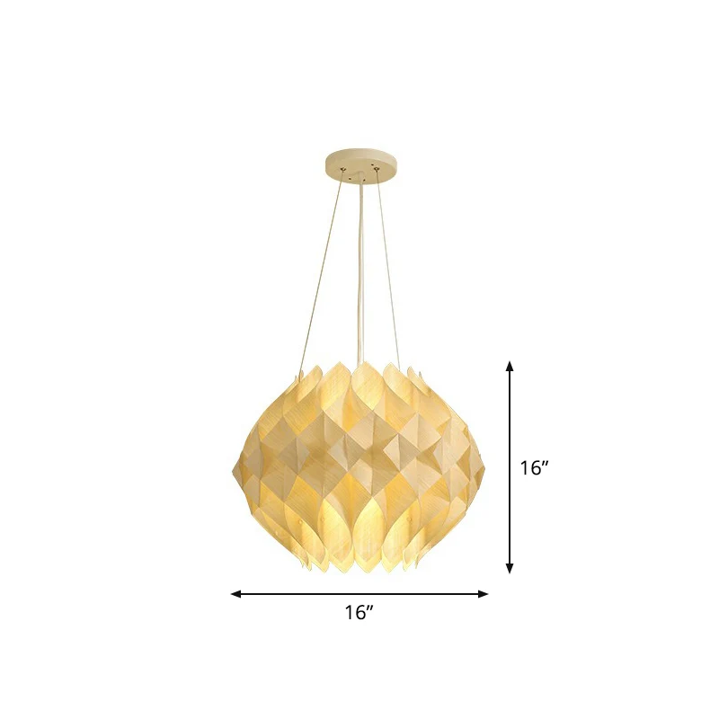 Nordic Globe Hängeleuchte aus Holz, 1-flammige Esszimmer-Deckenpendelleuchte Beige Clearhalo