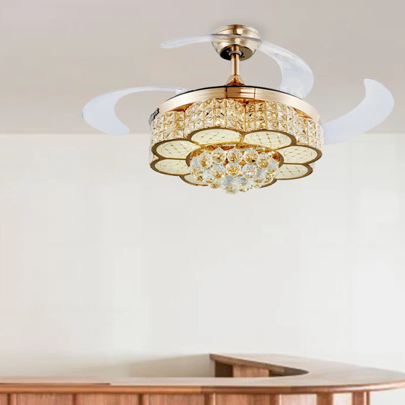 Opulente, eingelegte Kristall-Blumenfächerbeleuchtung, moderne, stilvolle, halbbündige LED-Deckenleuchte Gold Clearhalo