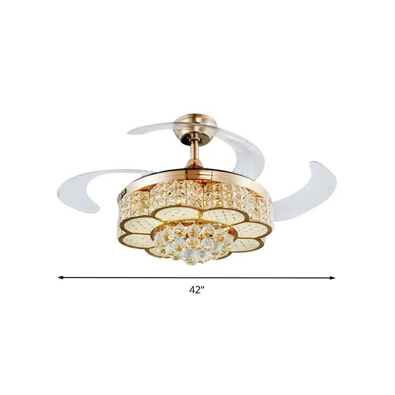 Opulente, eingelegte Kristall-Blumenfächerbeleuchtung, moderne, stilvolle, halbbündige LED-Deckenleuchte Gold Clearhalo
