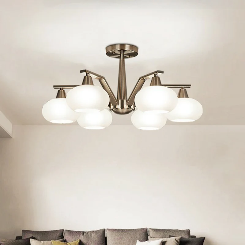 Ovale, halbbündige Deckenleuchte, Minimalismus-Kronleuchter aus Nickel-Opalglas für Wohnzimmer Clearhalo