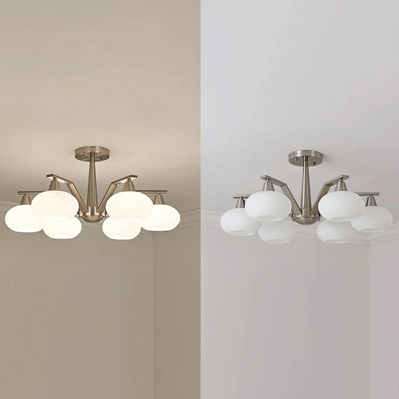Ovale, halbbündige Deckenleuchte, Minimalismus-Kronleuchter aus Nickel-Opalglas für Wohnzimmer Clearhalo