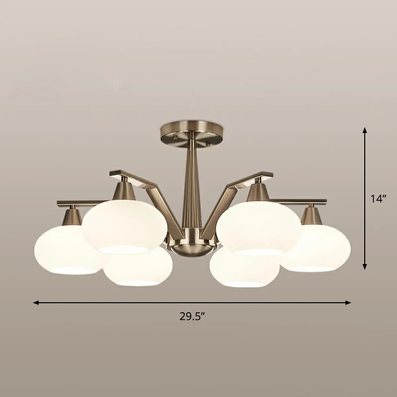 Ovale, halbbündige Deckenleuchte, Minimalismus-Kronleuchter aus Nickel-Opalglas für Wohnzimmer Clearhalo