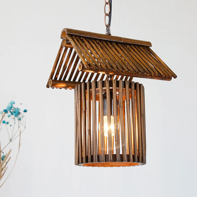 Pendelleuchte Form eines Bambushauses, moderne Deckenleuchte mit 1 Licht Braun Clearhalo