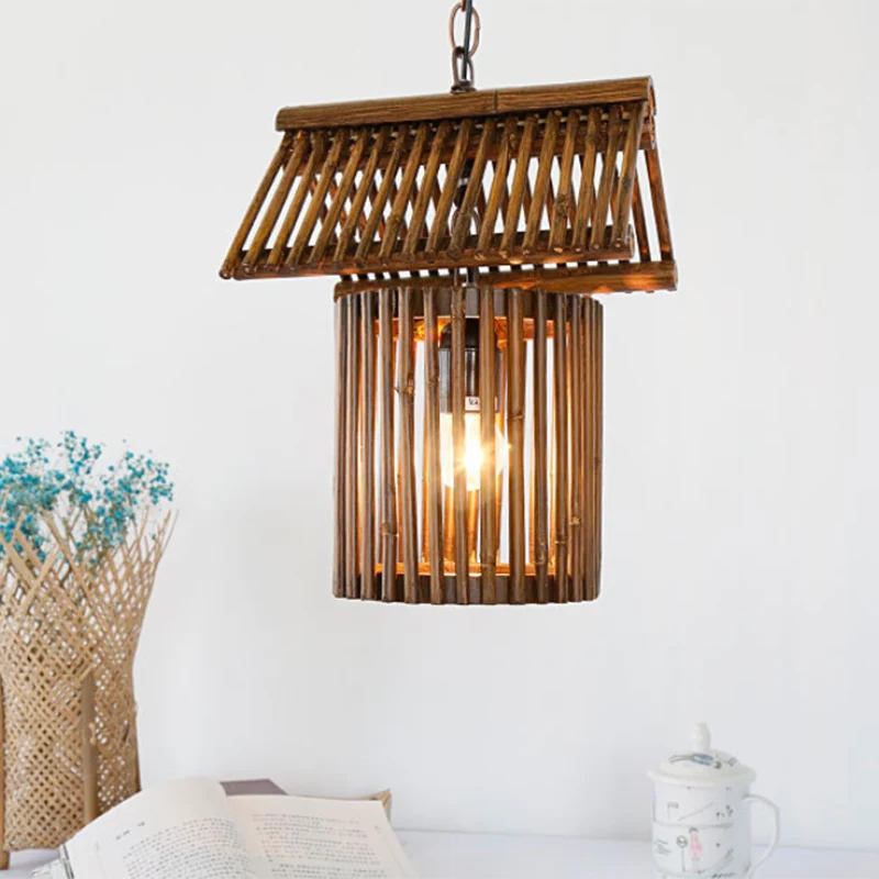 Pendelleuchte Form eines Bambushauses, moderne Deckenleuchte mit 1 Licht Braun Clearhalo