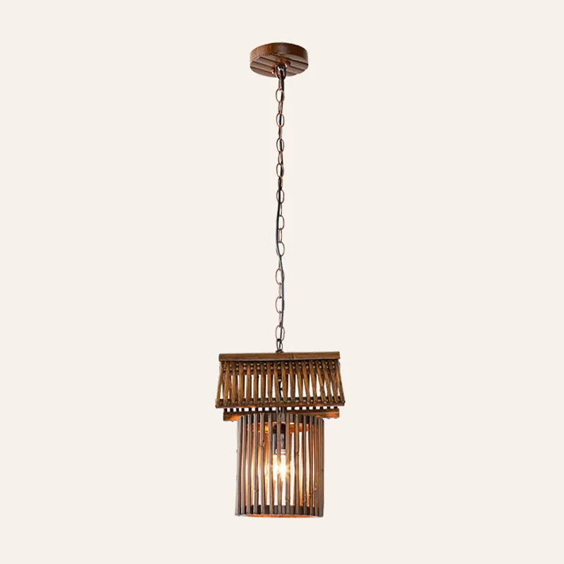 Pendelleuchte Form eines Bambushauses, moderne Deckenleuchte mit 1 Licht Braun Clearhalo