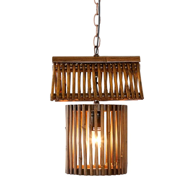 Pendelleuchte Form eines Bambushauses, moderne Deckenleuchte mit 1 Licht Braun Clearhalo