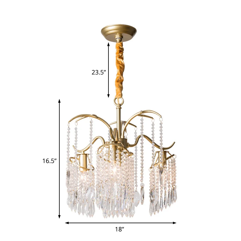 Perlenkristall-Kronleuchter, zeitgenössische 3/7-flammige Messing-Schlafzimmer-Deckenpendelleuchte Clearhalo