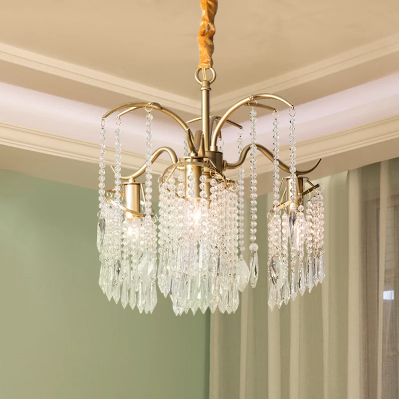 Perlenkristall-Kronleuchter, zeitgenössische 3/7-flammige Messing-Schlafzimmer-Deckenpendelleuchte Clearhalo