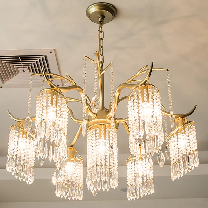 Perlenkristall-Kronleuchter, zeitgenössische 3/7-flammige Messing-Schlafzimmer-Deckenpendelleuchte Clearhalo