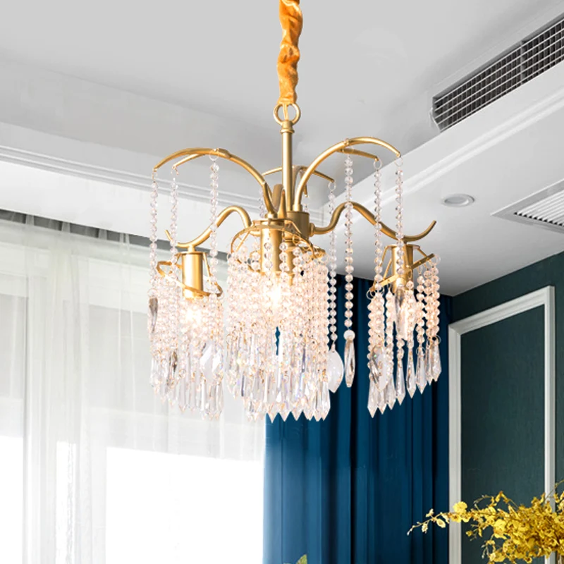 Perlenkristall-Kronleuchter, zeitgenössische 3/7-flammige Messing-Schlafzimmer-Deckenpendelleuchte Clearhalo