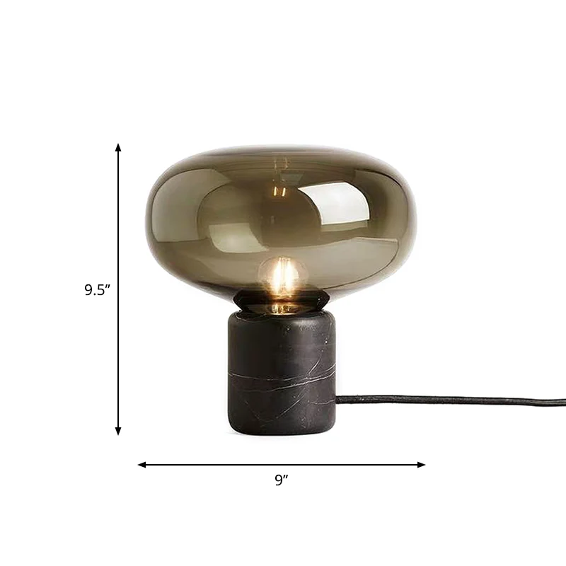 Postmoderne 1-Kopf-Nachttischlampe, schwarze elliptische Tischleuchte mit rauchgrauem Glasschirm Clearhalo