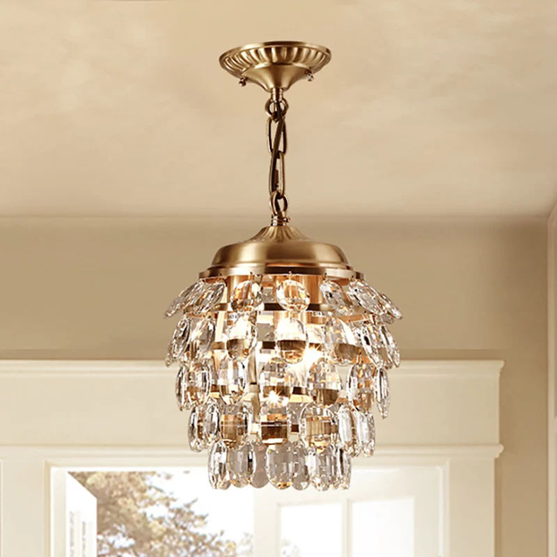 Postmoderne 5-stufige facettierte Klarglas-Kronleuchterlampe mit 3 Lichtern Gold Clearhalo