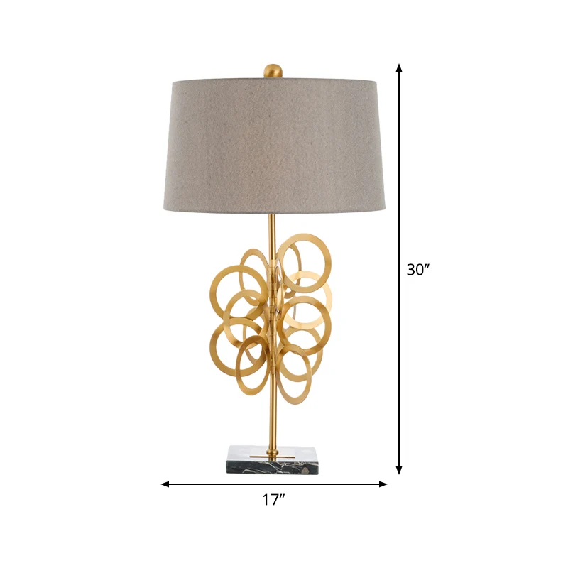 Postmoderne Fass-Nachttischlampe aus Metall, 1 Kopf, Schlafzimmer-Stoff-Nachttischbeleuchtung Grau Clearhalo